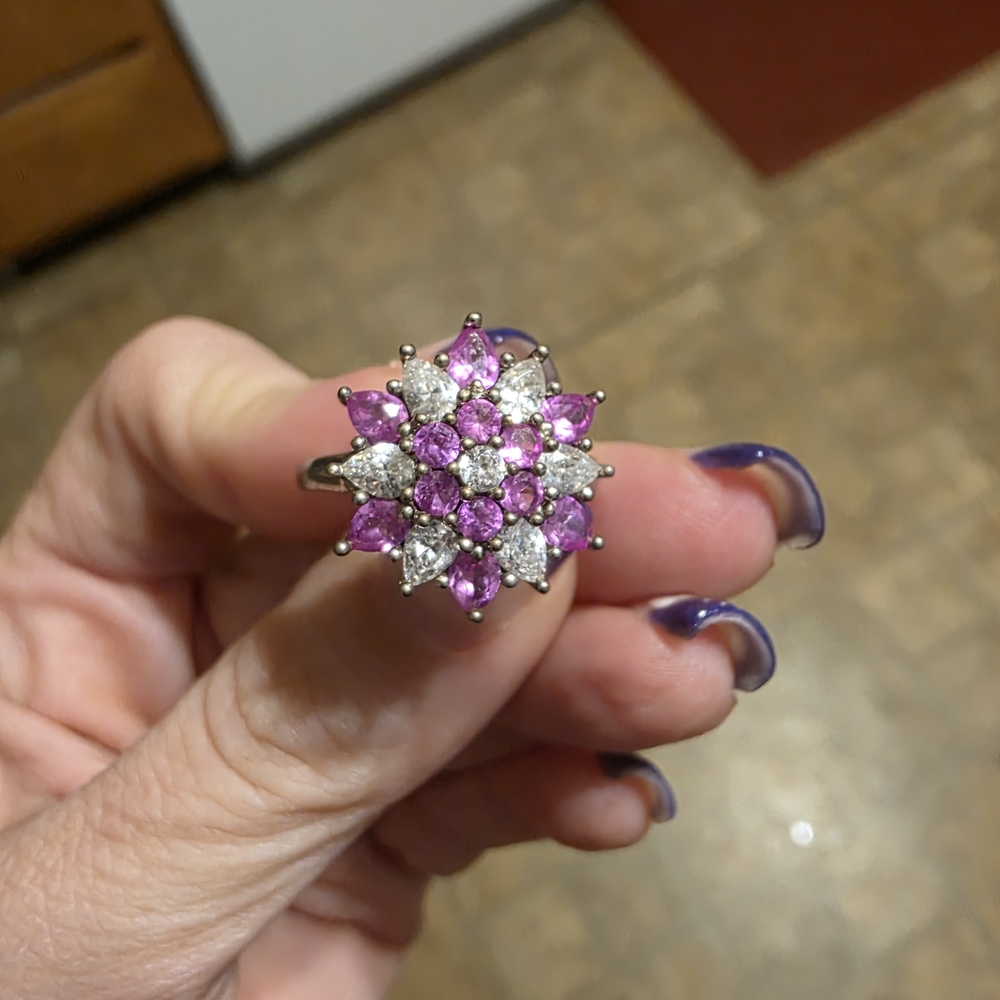Dazzling Pink and Silver Starburst Ring